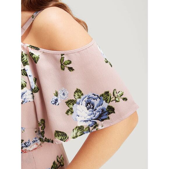 Rare Plus Size 3X 22 24 Floral Cold Shoulder Ruffle Pocket Wrap Dress BloomChic - Picture 6 of 7